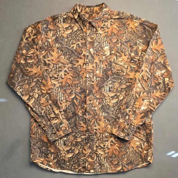 C E Schmidt Workwear Mens Shirt Brown Forest Camo Med Canvas Long Sleeve Button - Picture 1 of 7